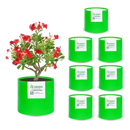 Image of HDPE Grow Bags for Plants 9X9 Inch (Pack of 8) | 260 GSM Heavy Duty UV-Protected Round Green Colour Plant Bags for Terrace and Vegetable Gardening | Strong & Reusable|
