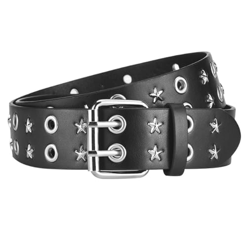 Y2k Star Belt with Double Buckle Goth Punk Rock Fashion Emo Grunge Clothes Accessories Western Jeans Leather Belts