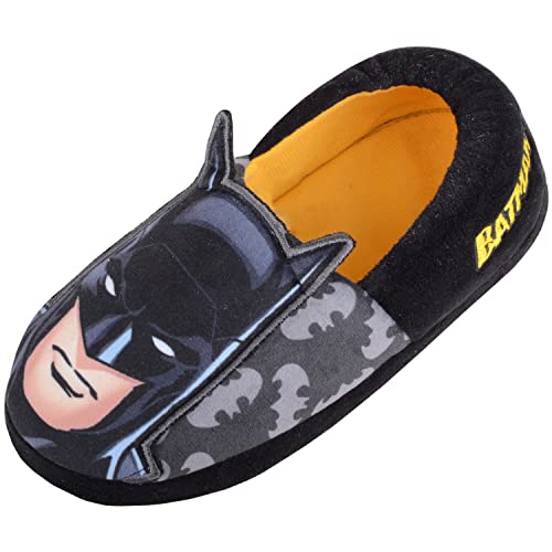 ABSOLUTE FOOTWEAR Childrens Kids Boys Cartoon Super Hero Patterned Slogan Contrasting Slippers - Black - US Infant 11