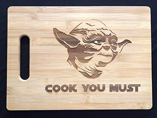 Cook You Must Master Grill BBQ Barbecue Gift for Dad Father Grandfather Engraved Wooden Bamboo Cutting Board Star Wars Yoda Inspired Charcuterie tray