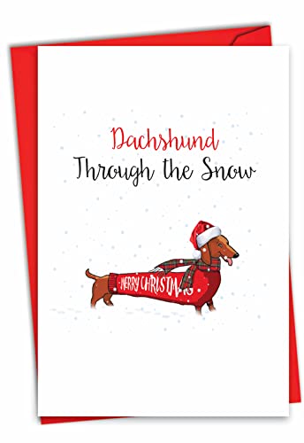 The Best Card Company - Funny Pun Christmas Card with Envelope - Fun Happy Holiday Humor, Greeting Notecard - Punny Holidays Dachshund C7122JXSG
