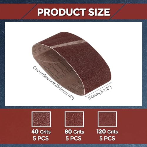 Kozelo 15 Pack Schleifband 2-1/2 x 14 Zoll 40/80/120 Körnung Aluminiumoxid Schleifpapier Geeignet Für Bandschleifer Metallschleifen Holzbearbeitung Und Schweißrostentfernung