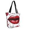 VCCSKDSK Red Heart Lips And Love Printed Tote Shopping Bag, Reusable Eco-Friendly Shopper Bag Tote Bags #2