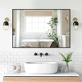 Mersviton Black Wall Mirror 61 x 91 cm Espejo con marco de metal, espejo rectangular decorativo HD con marco negro mate, espejo de baño para baño, sala de estar, baño de invitados