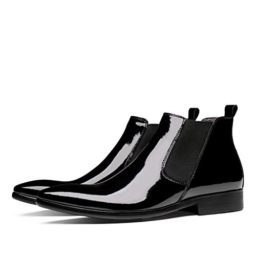 Rui Landed Patent Leather Chelsea Boot For Men Ankle Boot Premium Genuine Leather Pull On Style Waterproof Easy Care Pointed Toe Block Heel (Color : Black, Size : 9) #TOP1