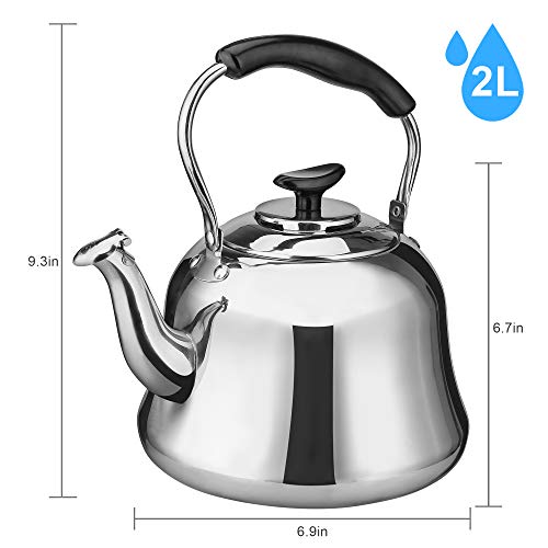 2 Liter Whistling Tea Kettle, ENLOY Stainless Steel Stovetop Teakettle Teapot, Bakelite Insulated Handle, Mirror Finish