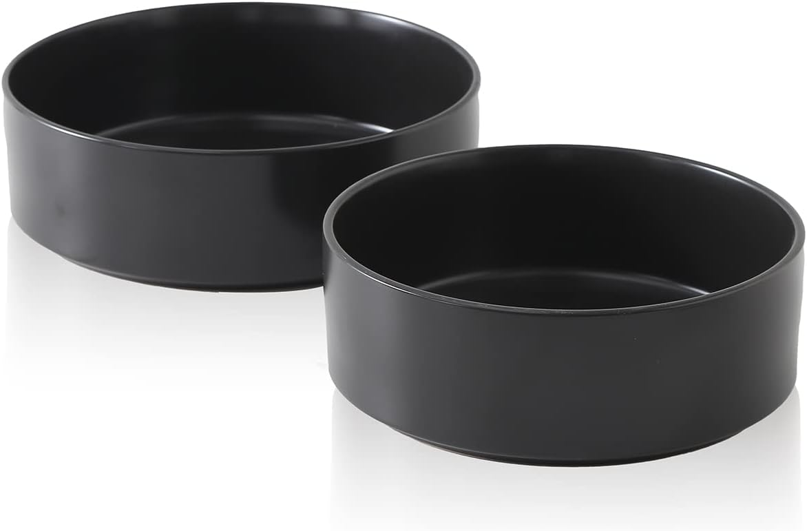 Celina Stoneware 2-Piece Serving Bowl Set, Black Bowls, Minimalist Dinnerware, Dish Set, Tall Rim, Microwave & Dishwasher Safe, Casual Tableware