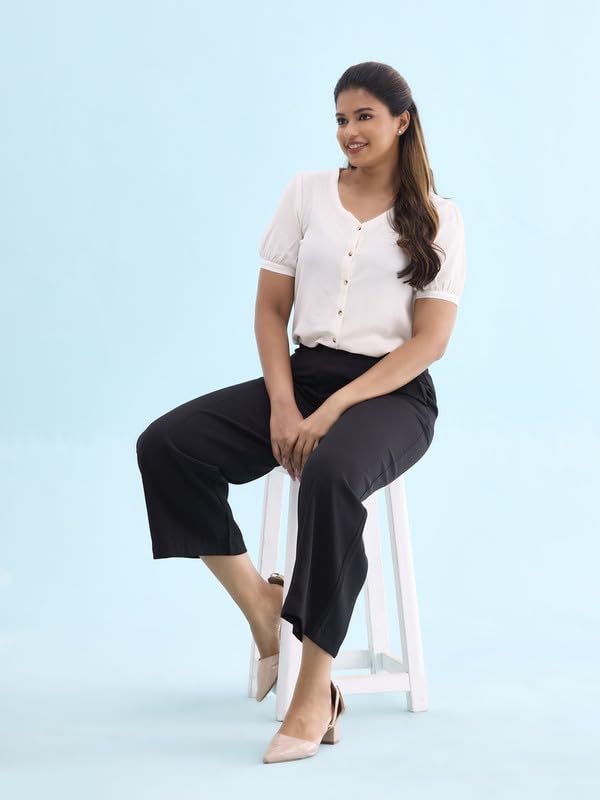 Image of GO COLORS Poly Spandex Crepe Wide Pants Full Length for Women| Lightweight, Mid Rise, Side Pockets