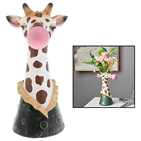 Resin Animal Head Vase Blowing Bubbles Animal Face Dry Flower Vase Resin Flower arrangement Planter Desktop Giraffe Head Sculpture Home Living Room Decoration (Deer) Cover