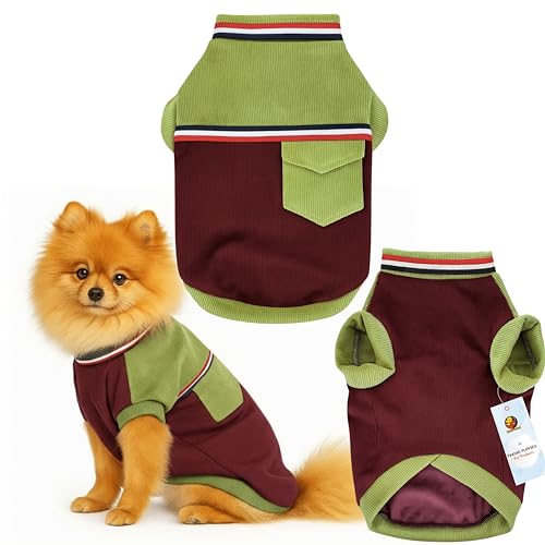 Image of Foodie Puppies Corduroy Line Velvet Pocket T-Shirt Warm Sweater Jacket - (20 inch, Olive & Maroon) for Small to Medium Dogs | Soft, Lightweight Pet Apparel | Stylish, Comfortable, Durable, Stretchable