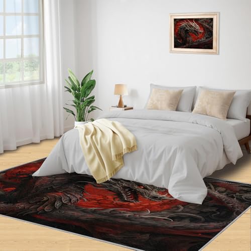 Tapete Rojo Negro Dragón 4x6ft Durable y Antideslizante miniatura 5