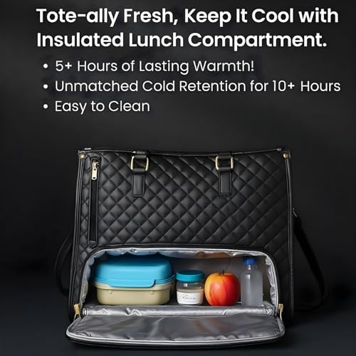 Image of Glamify Tote Bag for Women, Stylish Ladies Tote Bag 2-in-1 with Lunch Compartment & Purse Combo | Leak-Proof Laptop Handbag for Office, College, Travel & Daily Use (Black) | Polyester+Peva, Lining Material, Insulated, Water Resistant, Multifunction, 3 in 1 Use