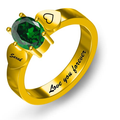 Kurafeel Birthstone Rings, 925 Sterling Silver Or Brass Custom Birthstone Ring, Personalized Name Love Heart Promise Rings With Rhodium Plated Gifts For Her Women Mother Men Couples Christmas Birthday #TOP1