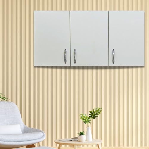 Image of Wall Mounted Multipurpose Storage Cabinet with Door & Adjustable Shelves | Wooden Wall Organizer for Home Space Saving Storage Unit Termite Resistant | Highland Pine Finish (3 Door)