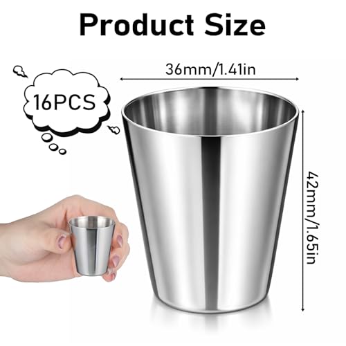 16 Stück Edelstahl Shotgläser Klein Edelstahl Becher Tragbar Shot Gläser Metallbecher Schnapsgläser Stapelbare Schnapsglas für Wein Whisky Bar Restaurant Party Reisen Camping Camping Picknick (30ml)