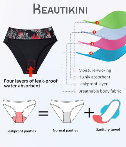 Image of Beautikini Period Swimwear Bikini Menstrual Swim Bottoms Leakproof Bathing Suits for Teens Girl