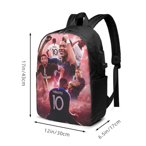 #7 Mbappe #10 Backpacks Bag Laptop Bag Bookbag Usb Backpack 17 Inch For Daily, Black3