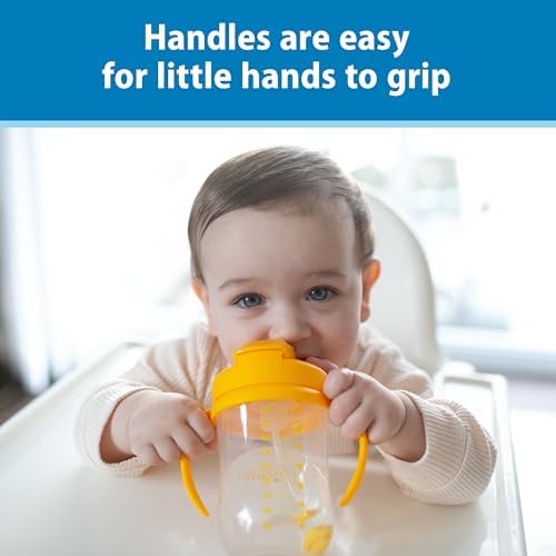 Dr. Brown's Milestones Baby's First Straw Cup, Training Cup with Weighted Straw, 9oz/270mL, Dark Blue/Vintage Yellow, BPA Free, 6m+, 2 Pack - 4