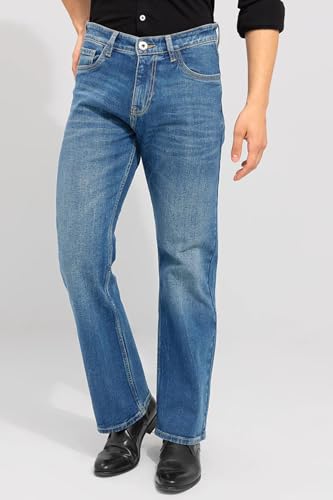 Image of Waltz Men's High Waist Stretchable Boot Cut Wide Leg Flared Casual Denim Bell Bottom Jeans Pants for Men - Comes in Multiple Sizes & Colours (Black, Dark & Light Blue, Grey, White & Khaki) 28 to 40