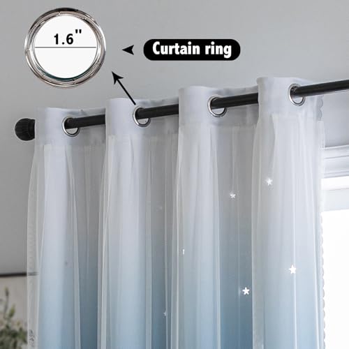 Image of indistar Colourful Stripe Star Cut-Out Blackout Curtains for Bedroom,2 Layers Mix Design of Fabric & Tulle,Pretty Window Curtain for Kids Room 1 Panel (W52 x L95 Dark Blue)