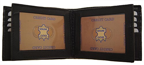 Men's SUN 1225 BK Leather Wallet Black Bifold Fixed Flip 3 Window Id Organza Gift Bag, Black, One Size2