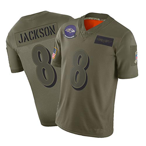 Maglia da Rugby Jackson # 8 Ravens Football Americano Jersey Unisex Sport Manica Corta Felpa Fitness Traspirante Ricamo Fans Soccer Jersey-XL
