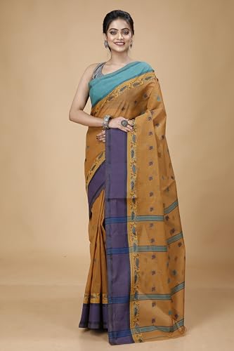Image of Women's Traditional Bengal Tant Pure Cotton Design Border & Butta Tant Saree Without Blouse Piece