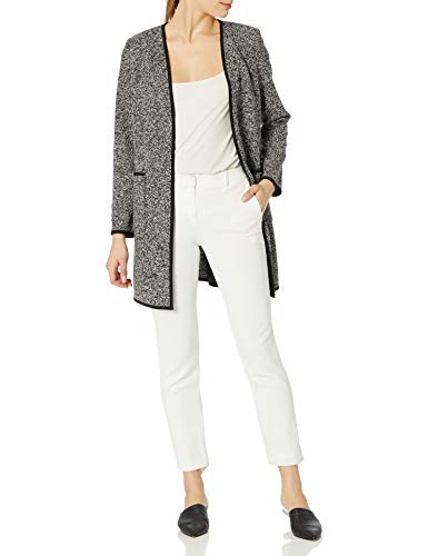 Tahari ASL Women's Knit Open V-Neck Topper Jacket with Patch Pockets, Black Metallic Tweed, M