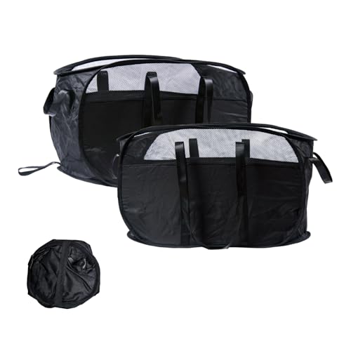 HEDONLEE 洗濯カゴ 洗濯かご 折りたたみ 破れにくい 横型 ランドリーバスケット 70L 大容量 強化されたハンドル メッシュ ランドリーバッグ ランドリーボックス 洗濯籠 洗濯物入れ 収納 超軽量 旅行 持ち運び可能 (ブラック, 新しい横型-2個入)