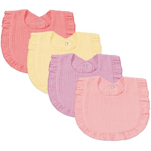 Image of duludulu 4 Pack Muslin Baby Bibs for Baby Girls, Muslin Bibs Drool Bandana Bibs (Sunny Yellow)