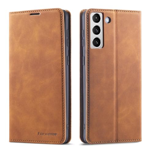 Étui compatible avec Samsung Galaxy S25 Plus marron, housse clapet magnétique