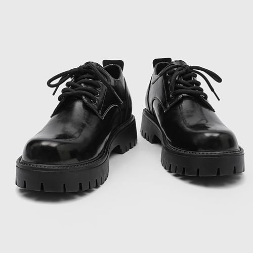 Men's Classic Leather Chunky Heel Platform Oxfords Round Toe Lace Up Soft Bottom Derby Shoes Heightening Business Dress Shoes2