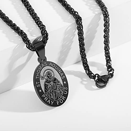 P. BLAKE Oval Saint Christopher/Michael/Joseph/Jude/Virgin Mary/Joseph/Francis/Patrick/Anthony/Benedict/Thomas Necklace for Men Women, Stainless Steel Catholic Patron Pendant with Chain 24 Inches