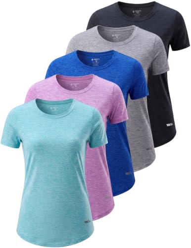 Image of 5 Pack Women's Quick Dry Short Sleeve T Shirts, Athletic Workout Tee Tops for Gym Yoga Running