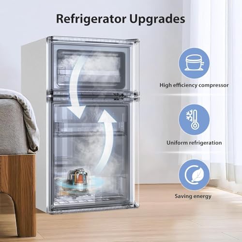 Image of Kismile 3.2 Cu.Ft Mini Fridge with Freezer, Two-Door Compact Refrigerator, Adjustable Temperature, Perfect for Bedroom, Apartment, Office, Dorm, White