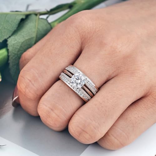 2Ct Wedding Rings Sets for Women 925 Sterling Silver Bridal Rings Sets Ring Enhancer AAAAA Cubic Zirconia Round Cut Engagement Set Size 4-124