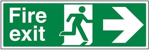 VSafety Fire Exit Arrow Right Sign - Landscape - 450mm x 150mm - 1mm Rigid Plastic