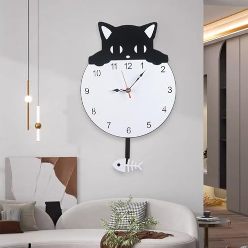 Horloge murale chat avec queue oscillante, cadeau idéal amoureux des bêtes