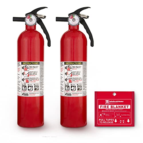 Kidde FA110 Multi Purpose Fire Extinguishers for The House and Boat with Wall Mount Bracket, (Rating 1-A:10-B:C) 2 Pack, Includes Wholesalehome Fire Blanket