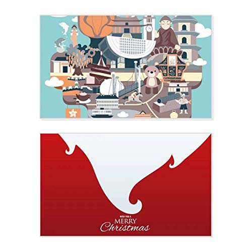Carte de Noël Chine rétro Hong Kong Sightseeing papeterie de collection fin d'année
