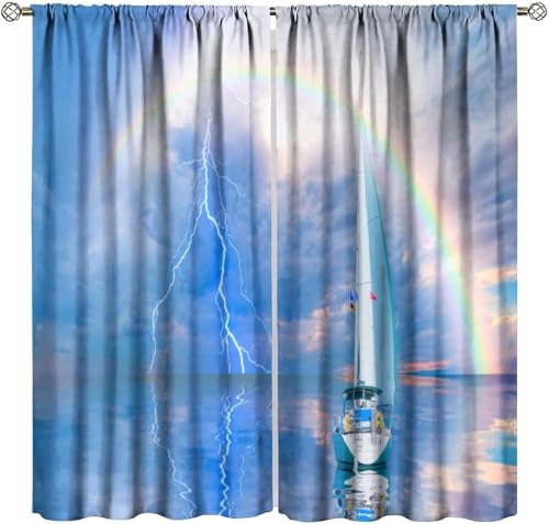 Lot De 2 Rideaux Occultants pour Fenêtre - Polyester Paysage De Bateau À Voile – Rideaux Salon Occultant Isolants Thermique À Oeillets Rideau Chambre...