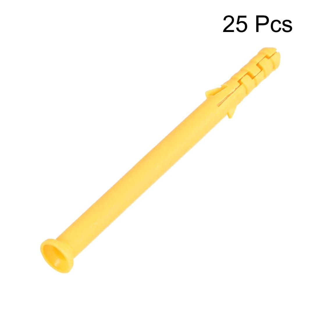 Tacos， Tubo de expansión de plástico de 25 Piezas de 6 mm x 80 mm for Columna de hormigón, Anclaje de Pared, Color Amarillo, for Uso doméstico y de jardín.