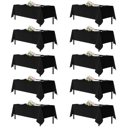 Image of sancua Black Tablecloths for 6 Foot Rectangle Tables, 10 Pack - Washable Polyester Fabric Rectangular Table Cloth, Reusable Table Covers for Wedding Party, Birthday, Banquet Reception, 54x108 Inch