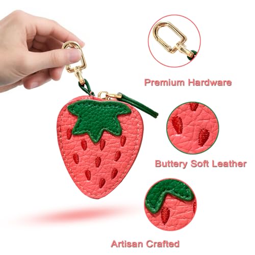 Image of 2.56 x 2.17 Inch Strawberry Fruit Bag Charm Cute Mini Coin Purse Keychain,Mini Leather Coin Pouch Change Purse for Backpack Decoration,Coin Strawberry Wallet Gifts for Girl Women
