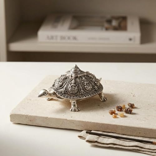 Image of eCraftIndia Silver Plated Tortoise for Good Luck Wealth Prosperity Money Longevity | Feng Shui Turtle Statue Showpiece for Home Decoration Office | Gift for Birthday