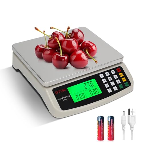デジタルフードスケール 30kgステンレス製電子キッチンスケール帯計数価格計算スケール帯LCDディ皮むき機能 家庭用パン・ベーキング・果物調理準備に最適(White,30kg/1g)