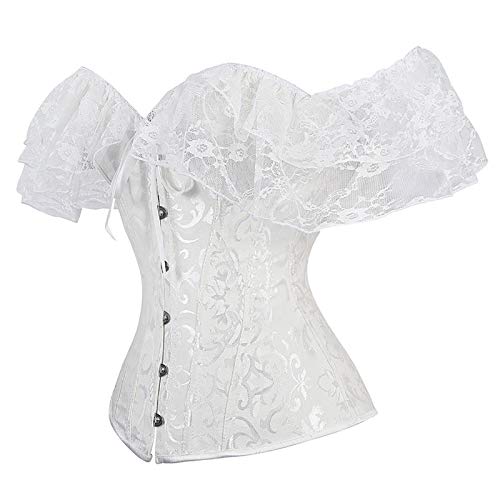 nvIEFE Women's Bustier Top Corset Bodyshaper Sexy Gothic Lace Up Floral Overbust Waist Trainer Slim Elastic Shaping Bodysuits Plus Size Lingerie (White Short Sleeve Corset, S) steampunk buy now online