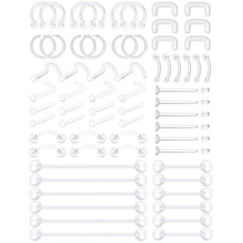 D.Bella Durchsichtige Plastik Cartilage Helix Daith Rook Tragus Piercing Körperschmuck Piercing Retainer Flexible Bioflex Kunststoff Nasenseptum Lippe Augenbrauenringe Mix Retainers Set Cover