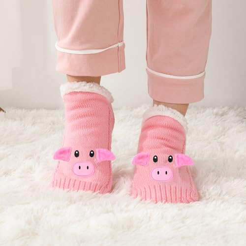 Image of ZYZX Cute Animal Slipper Socks for Women with Grips,Fuzzy Socks Indoor