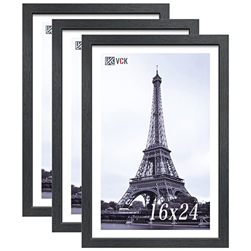 Image of VCK 16x24 Frame 3 Pack Solid Wood,Black 16 x 24 Picture Frame for Wall Mount,Vertical & Horizontal Hanging